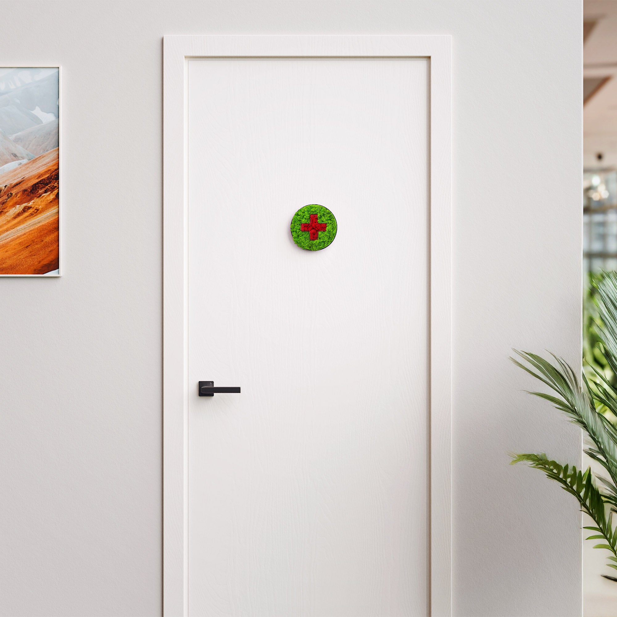 MOOSWERK Moos-Türschild Piktogramm Praxis – Stilvolle Eingangstafel aus Islandmoos im schwarzen Rahmen