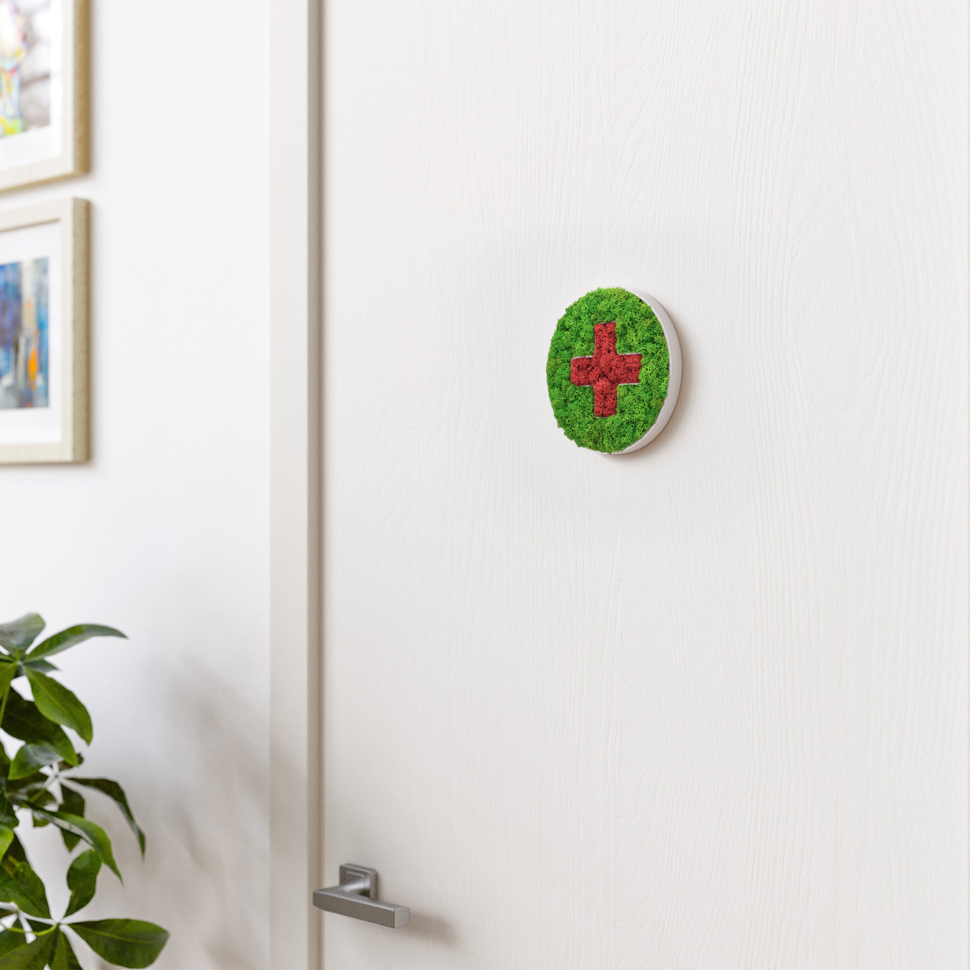 MOOSWERK Moos-Türschild Piktogramm Praxis – Stilvolle Eingangstafel aus Islandmoos im weißen Rahmen