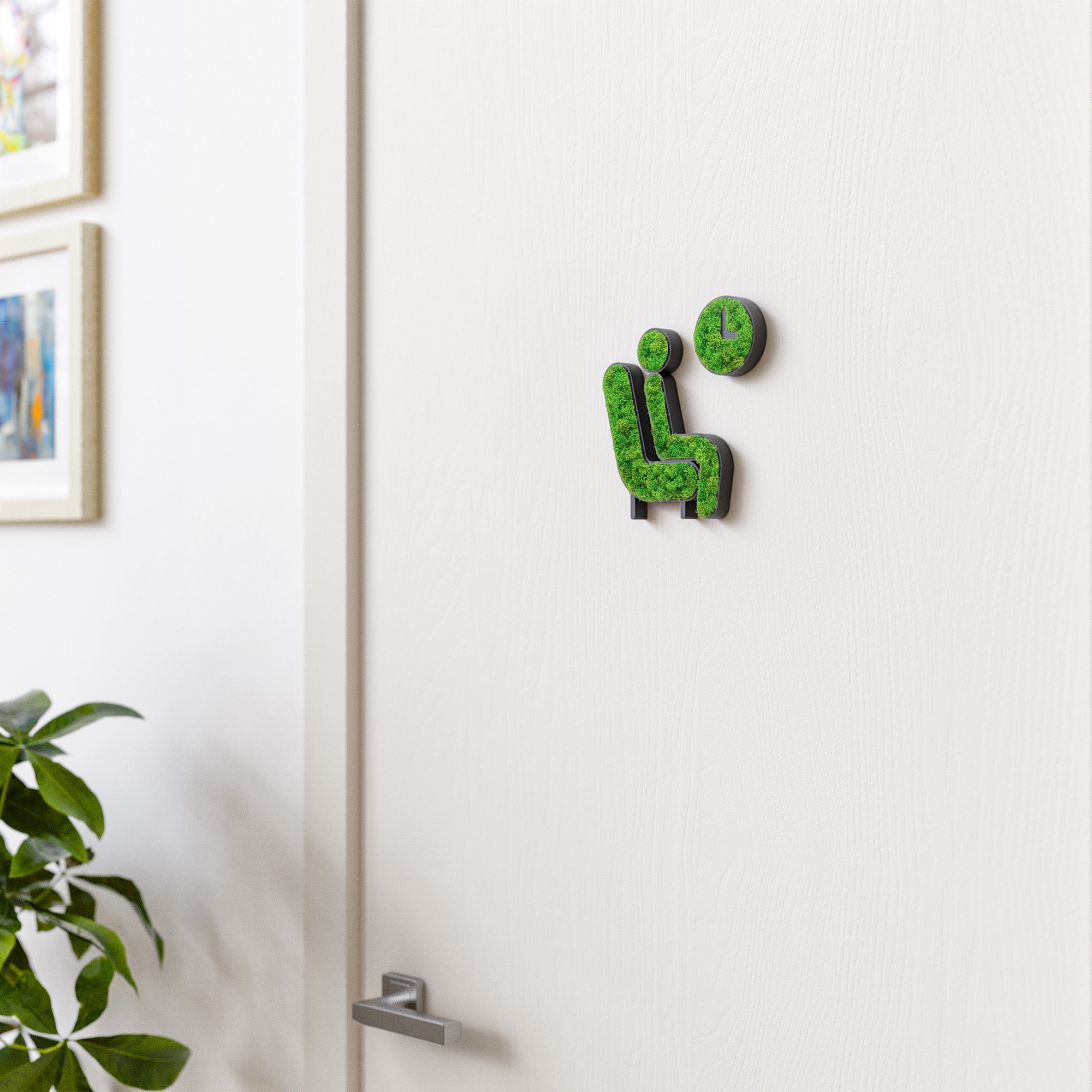 MOOSWERK Moos-Türschild Piktogramm Wartezimmer – Ruhe ausstrahlendes Schild aus Islandmoos im eleganten Rahmen Schwarz