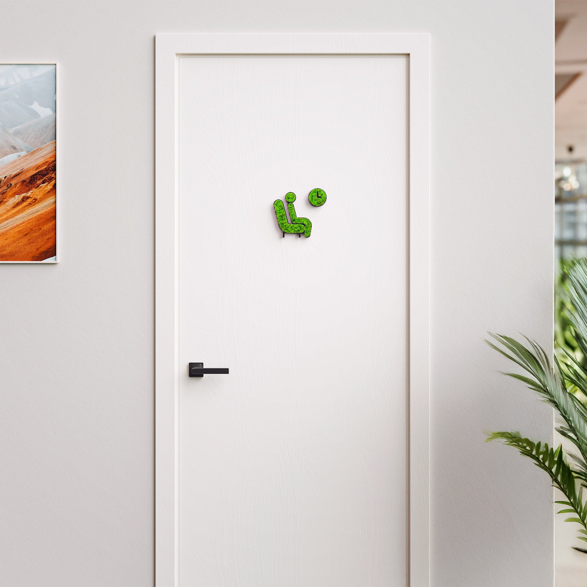 MOOSWERK Moos-Türschild Piktogramm Wartezimmer – Ruhe ausstrahlendes Schild aus Islandmoos im eleganten Rahmen Schwarz