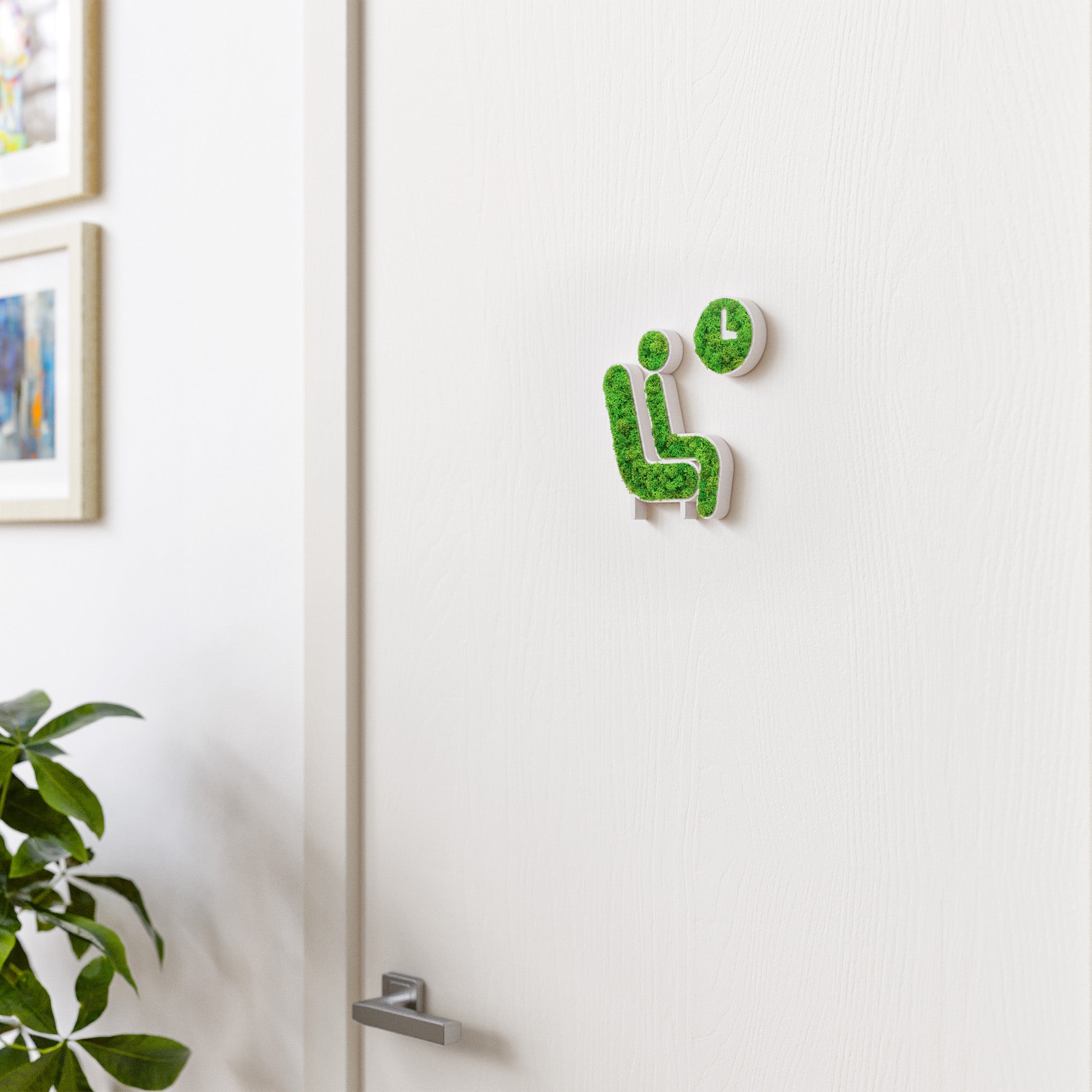 MOOSWERK Moos-Türschild Piktogramm Wartezimmer – Ruhe ausstrahlendes Schild aus Islandmoos im eleganten Rahmen Weiß