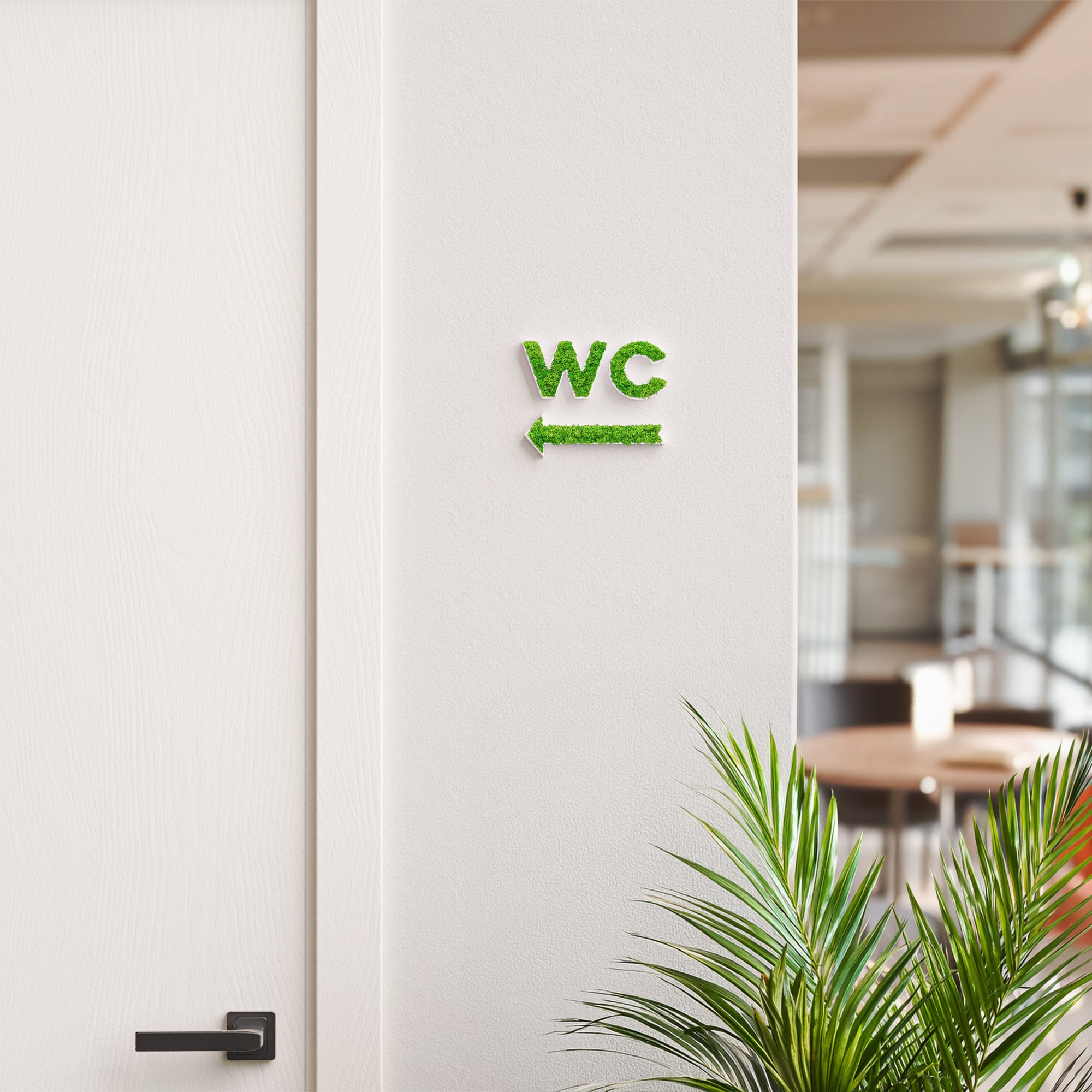 MOOSWERK WC Türschild & Wegweiser Pfeil Set | Modernes Toilettenschild aus echtem Islandmoos | Moosbild für Büro, Praxis, Restaurant & Hotel | Moosschild Weiß