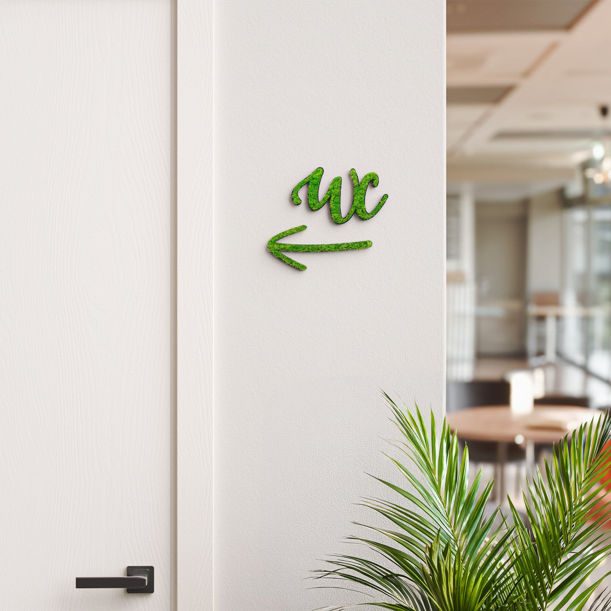 MOOSWERK WC Türschild & Pfeil-Wegweiser Set Geschwungen | Toilettenschild aus Islandmoos für Büro, Praxis, Restaurant & Hotel | Moosschild Schwarz