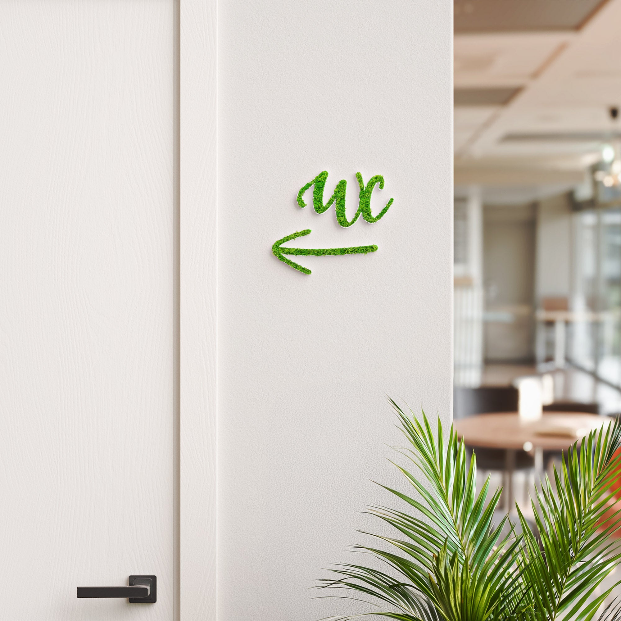 MOOSWERK WC Türschild & Pfeil-Wegweiser Set Geschwungen | Toilettenschild aus Islandmoos für Büro, Praxis, Restaurant & Hotel | Moosschild weiß