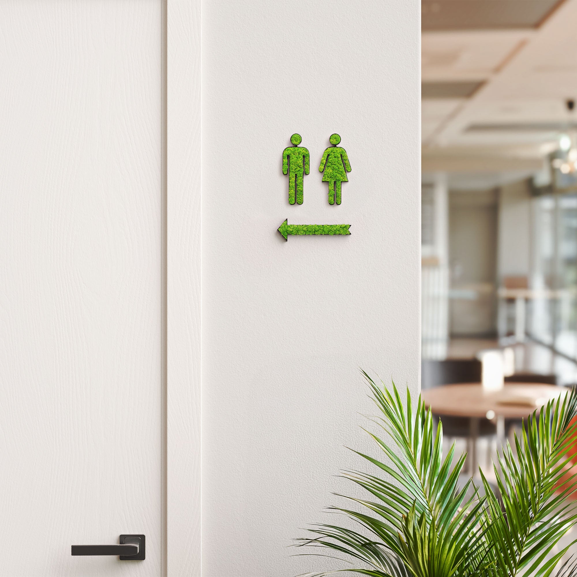 MOOSWERK WC Türschild Set mit Pfeil | Selbstklebendes Toilettenschild für Gäste-WC, Badezimmer & barrierefreie Toiletten | Natürliches Moosbild Deko-Schild für Tür oder Wand Schwarz