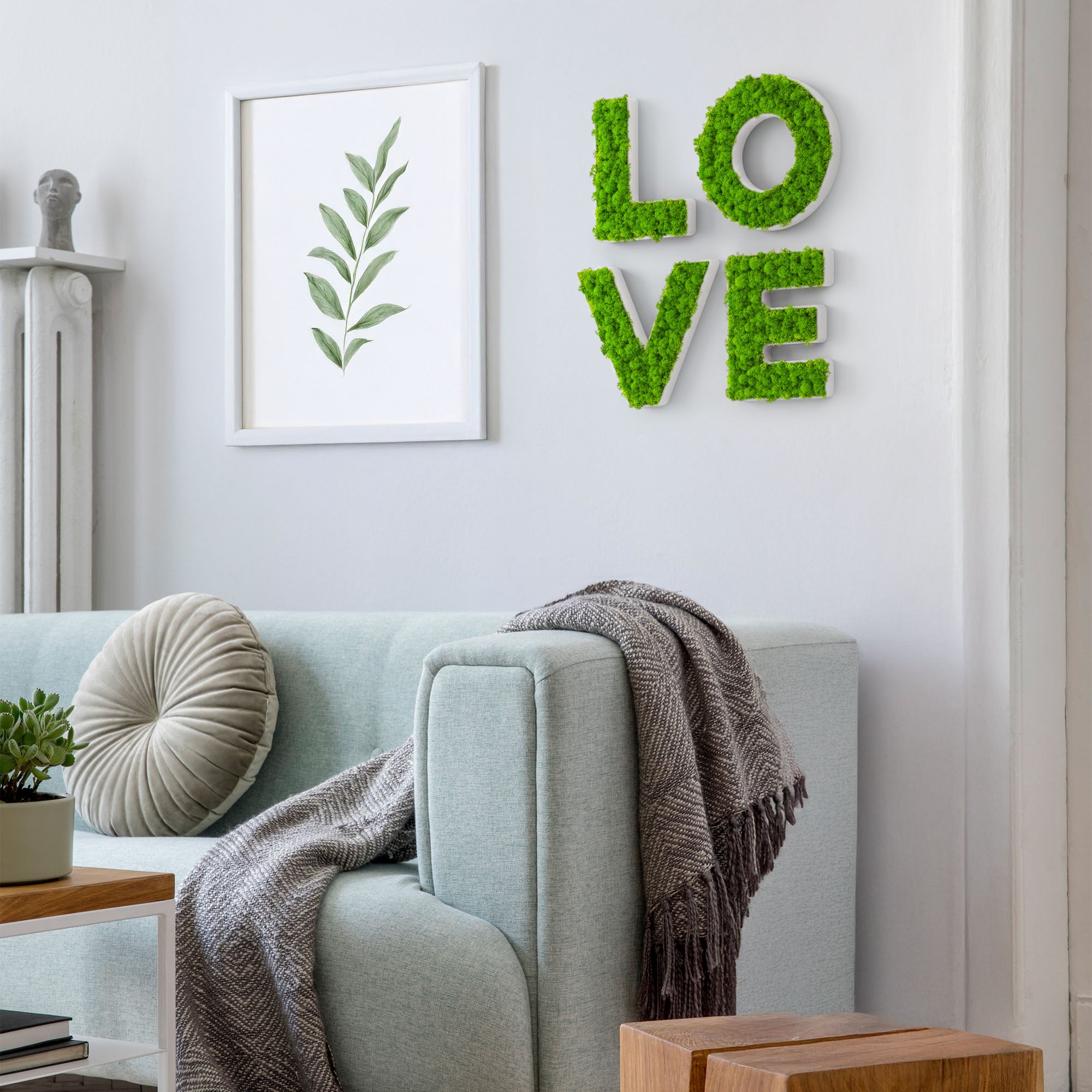 MOOSWERK Personalisiertes Moos-Wandschild – Buchstaben (A-Z, inkl. Umlaute), Zahlen (0-9) und Sonderzeichen, echtes Islandmoos